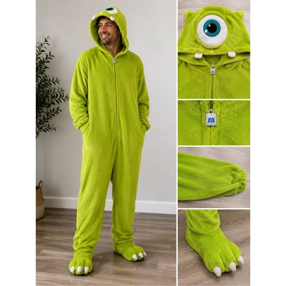 Disney Pixar Monsters Inc Mike Wazowski Adult XL Hooded One Piece Pajama Costume - Picture 2 of 9